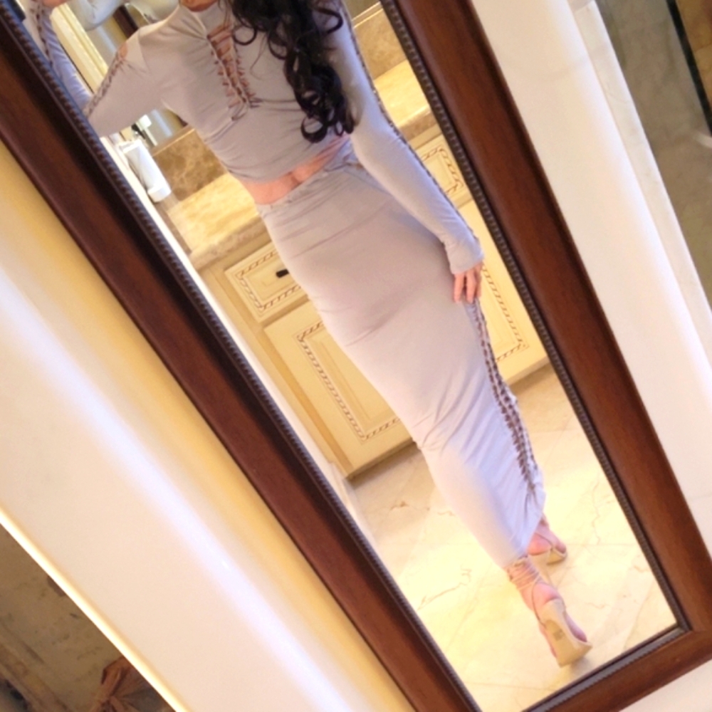 Fashion Nova Stylish Gray Midi Skirt Set, S - Picture 12 of 16
